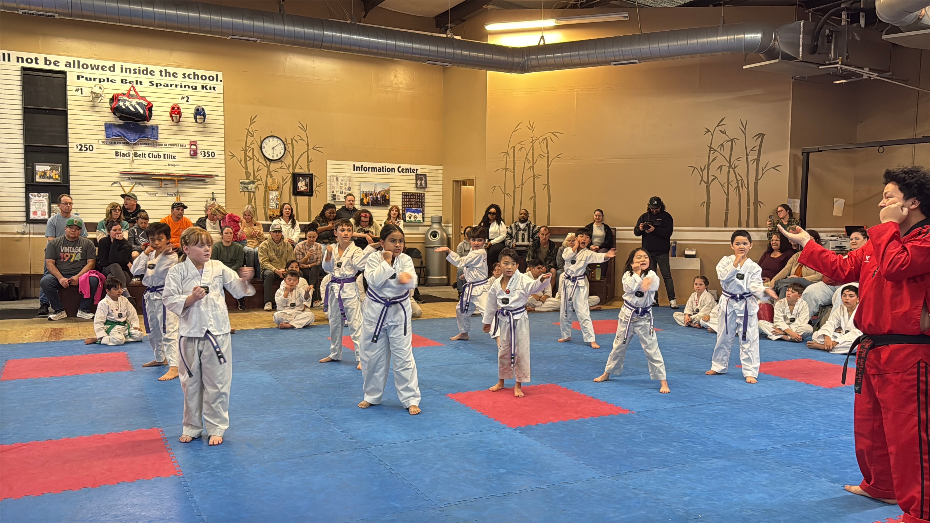 Children practicing martial arts during a dojo event